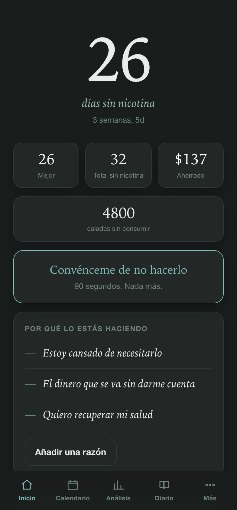 La misma pantalla principal en modo oscuro