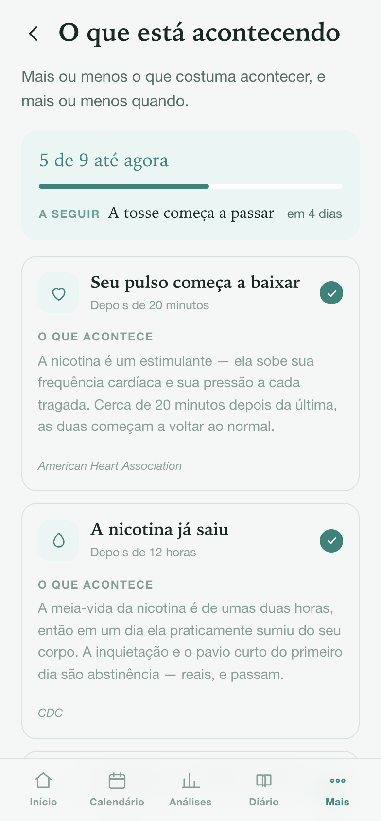 Linha do tempo de saúde com o que se recupera depois de largar a nicotina e mais ou menos quando